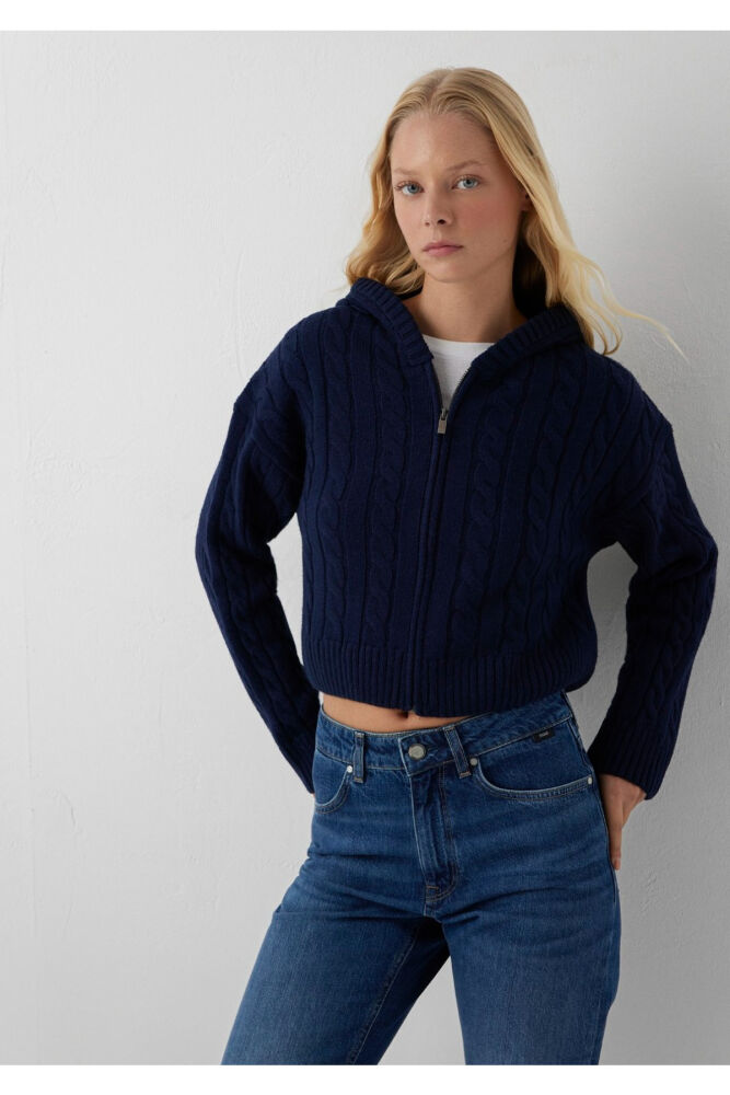 Mavi Yün Karışımlı Kapüşonlu Crop Lacivert Regular Fit Kadın Hırka 1710999-70492