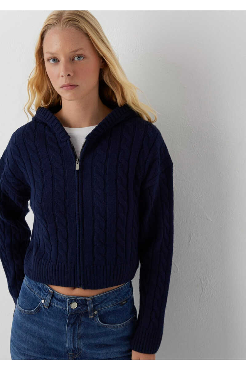 Mavi Yün Karışımlı Kapüşonlu Crop Lacivert Regular Fit Kadın Hırka 1710999-70492 - 2