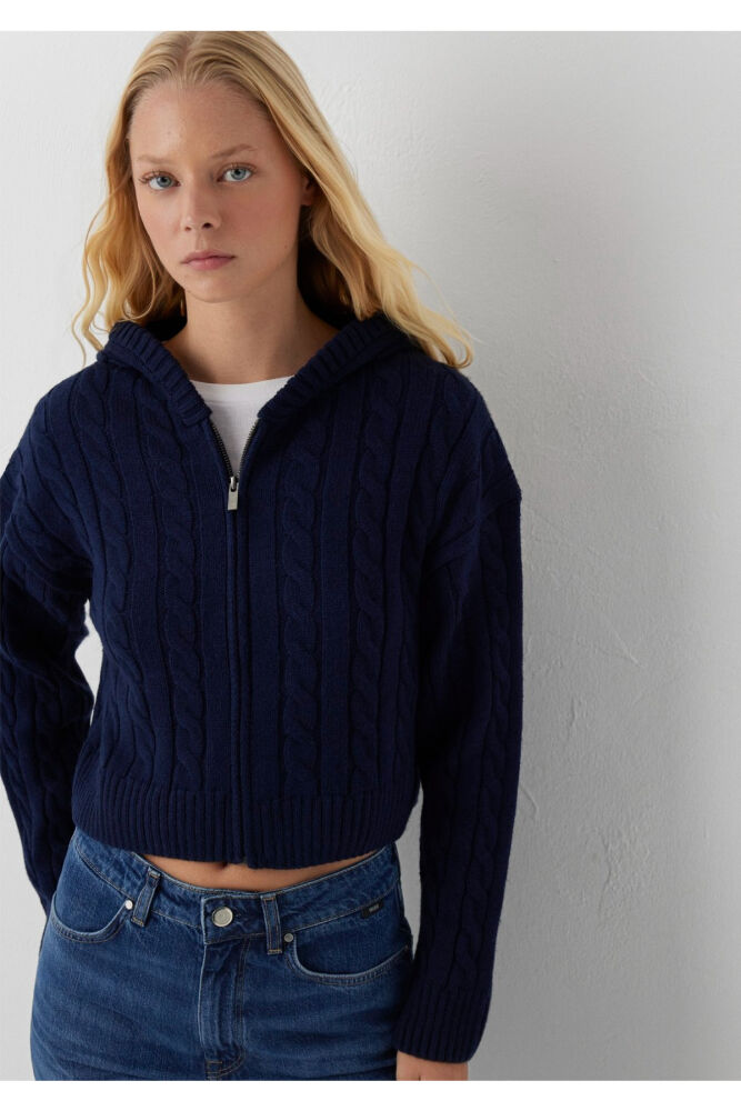 Mavi Yün Karışımlı Kapüşonlu Crop Lacivert Regular Fit Kadın Hırka 1710999-70492 (1)