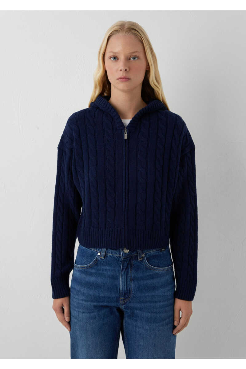 Mavi Yün Karışımlı Kapüşonlu Crop Lacivert Regular Fit Kadın Hırka 1710999-70492 - 4