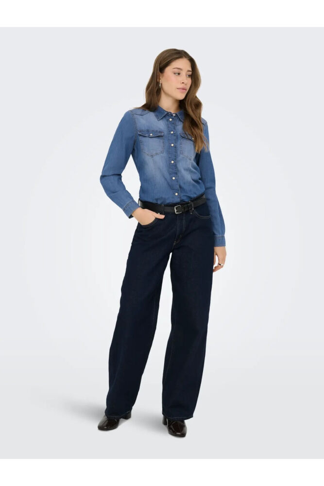 Only Alexa Regular Fit Kadın Jean Gömlek 15315185 (1)