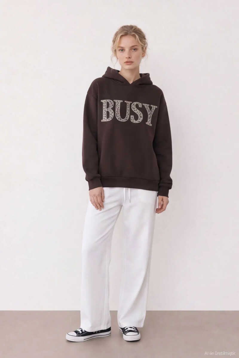 Quzu Aplike Detaylı Kapüşonlu Kadın Sweatshirt - 1