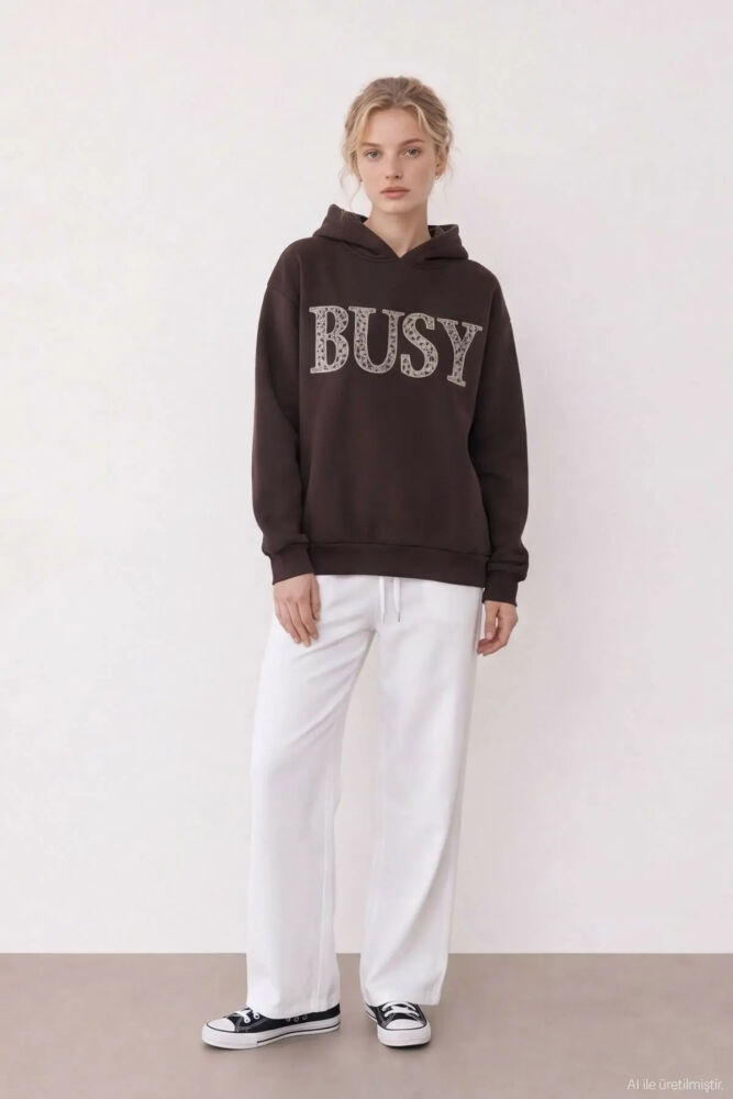 Quzu Aplike Detaylı Kapüşonlu Kadın Sweatshirt
