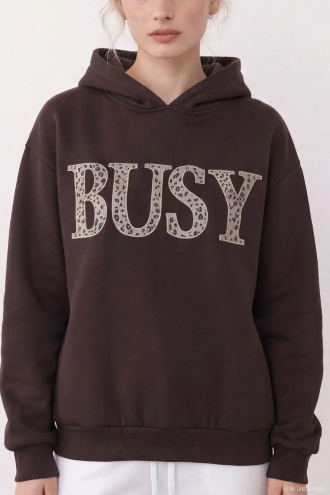 Quzu Aplike Detaylı Kapüşonlu Kadın Sweatshirt (1)