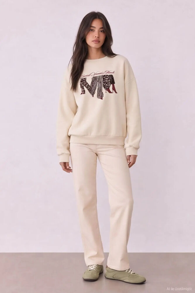 Quzu Baskı Detaylı Kadın Sweatshirt