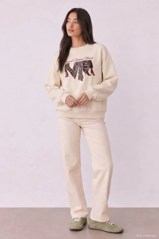 Quzu Baskı Detaylı Kadın Sweatshirt (1)