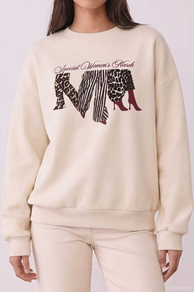 Quzu Baskı Detaylı Kadın Sweatshirt - 3