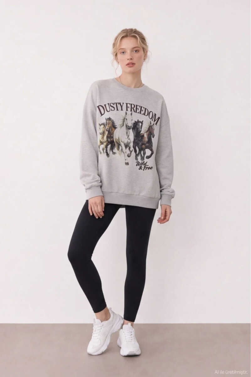 Quzu Baskı Detaylı Kadın Sweatshirt - 1