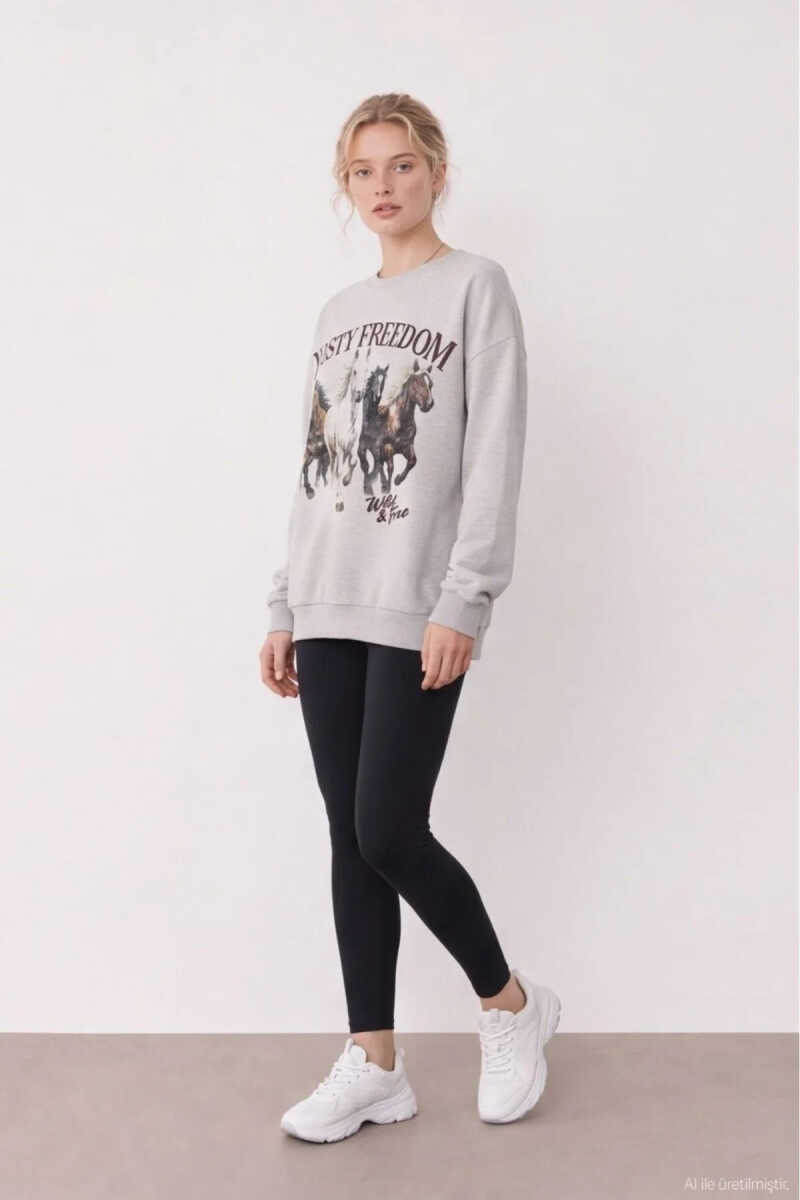 Quzu Baskı Detaylı Kadın Sweatshirt - 2