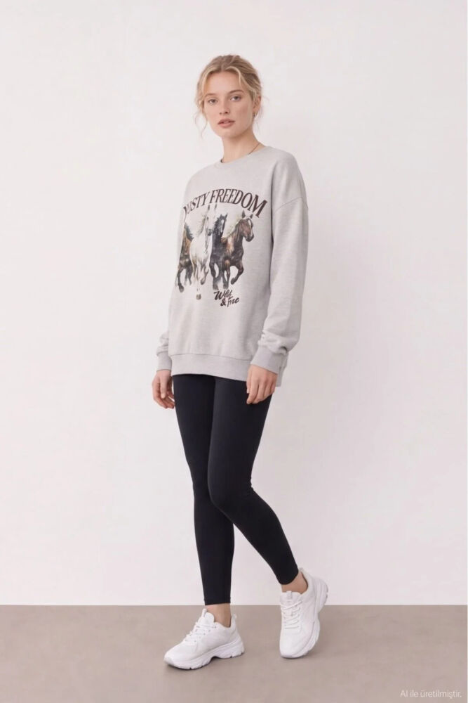 Quzu Baskı Detaylı Kadın Sweatshirt (1)