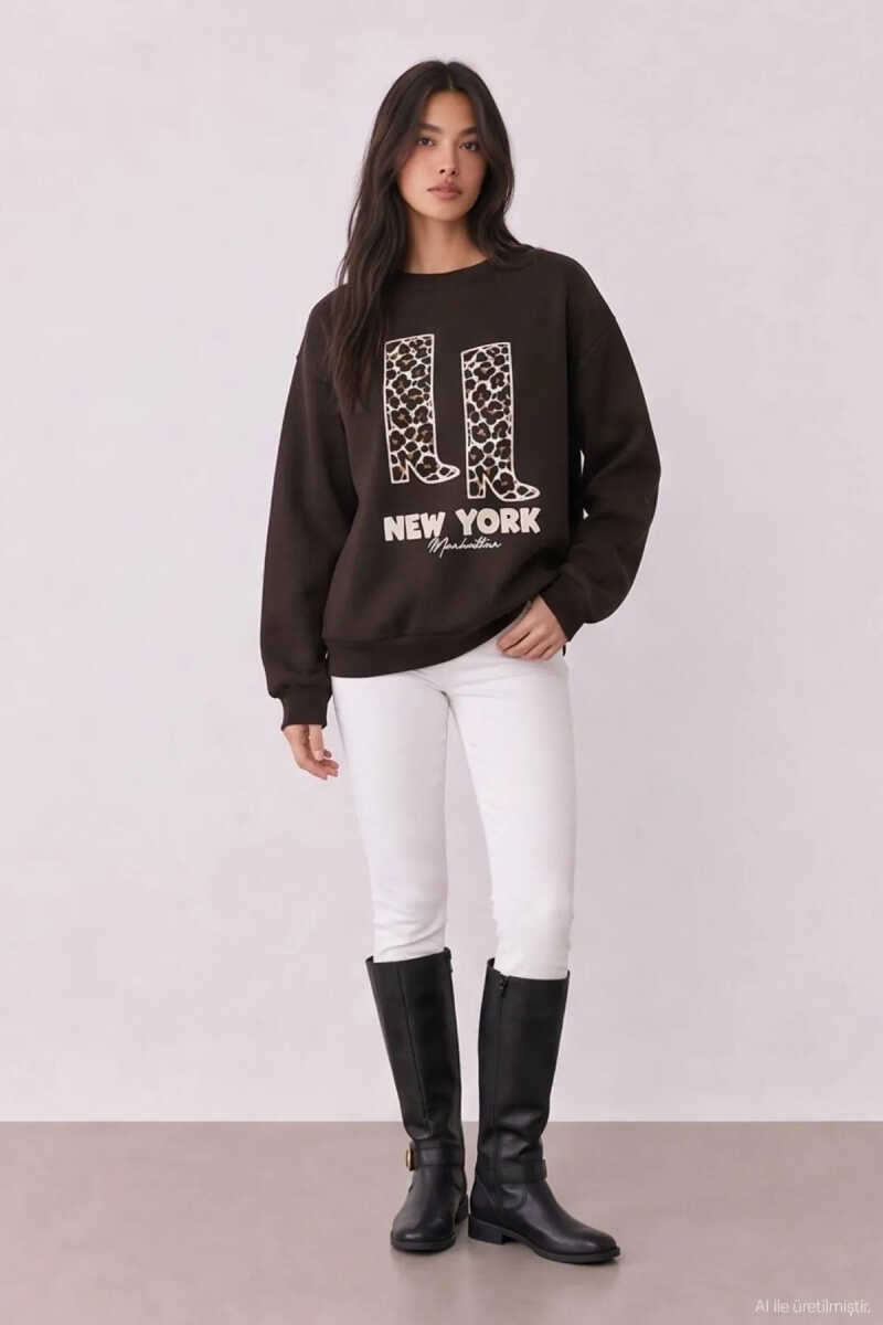 Quzu Baskı Detaylı Kadın Sweatshirt