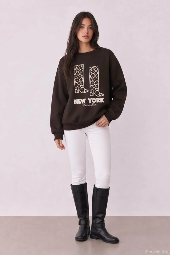 Quzu Baskı Detaylı Kadın Sweatshirt
