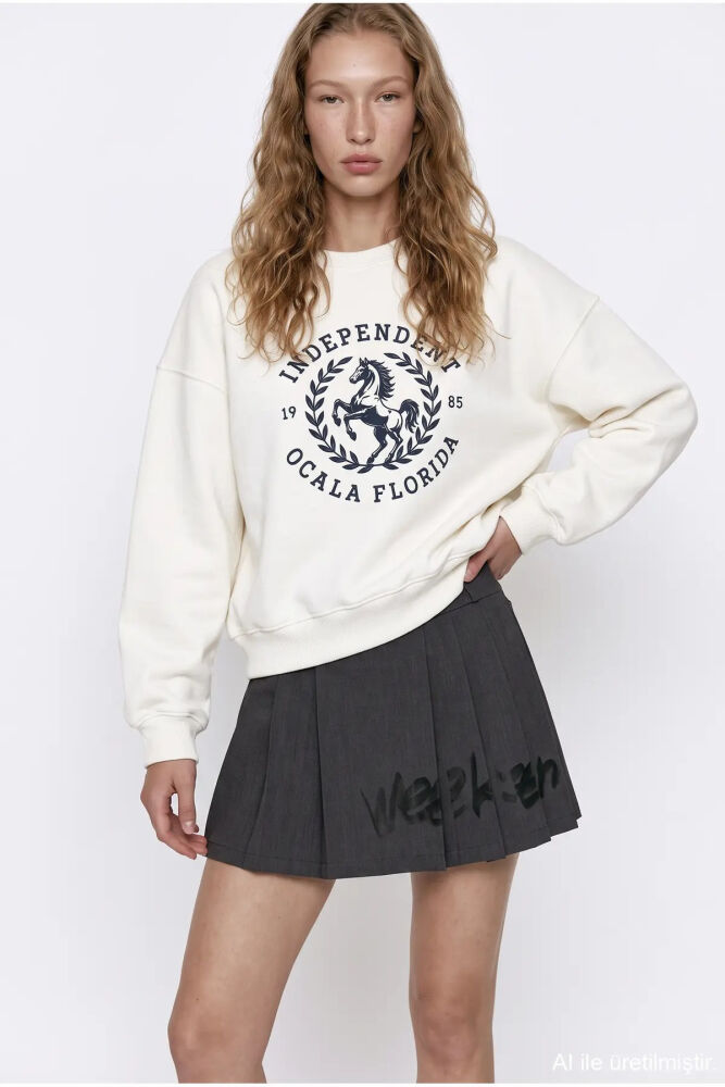 Quzu Baskı Detaylı Kadın Sweatshirt