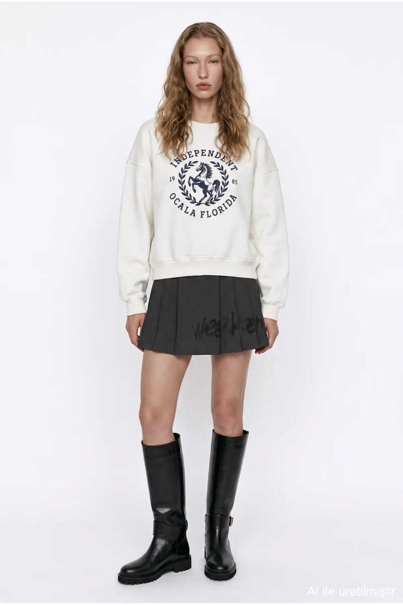 Quzu Baskı Detaylı Kadın Sweatshirt - 3