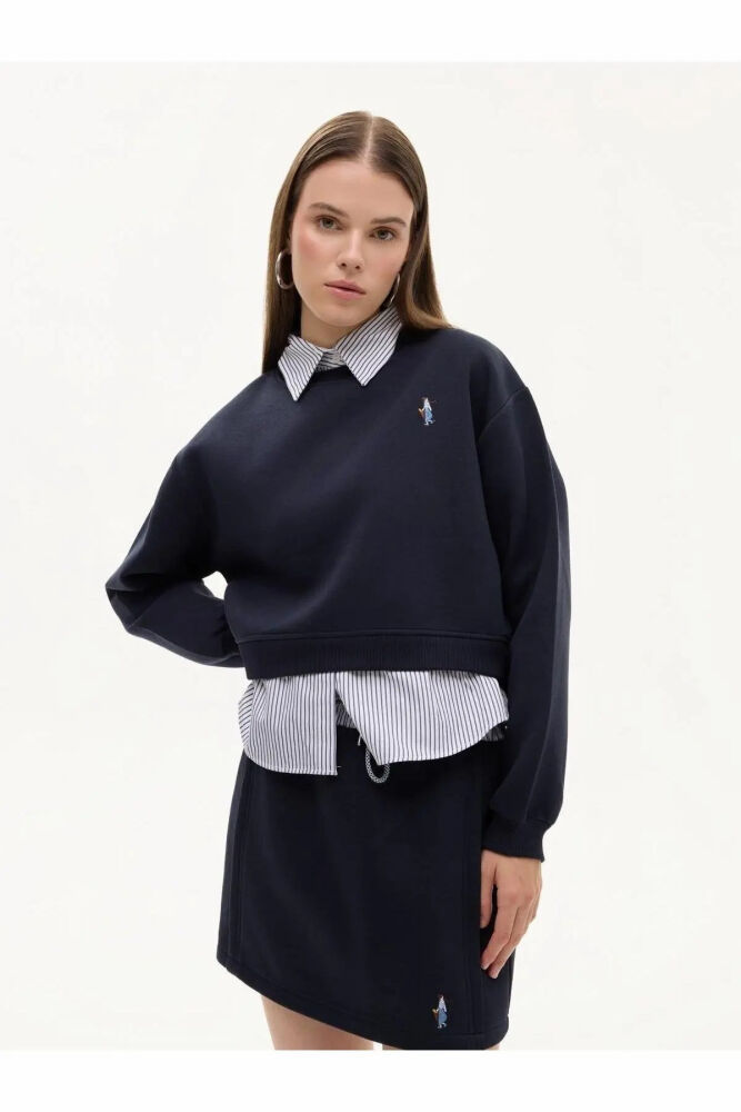 Quzu Çizgili Detaylı Kadın Sweatshirt