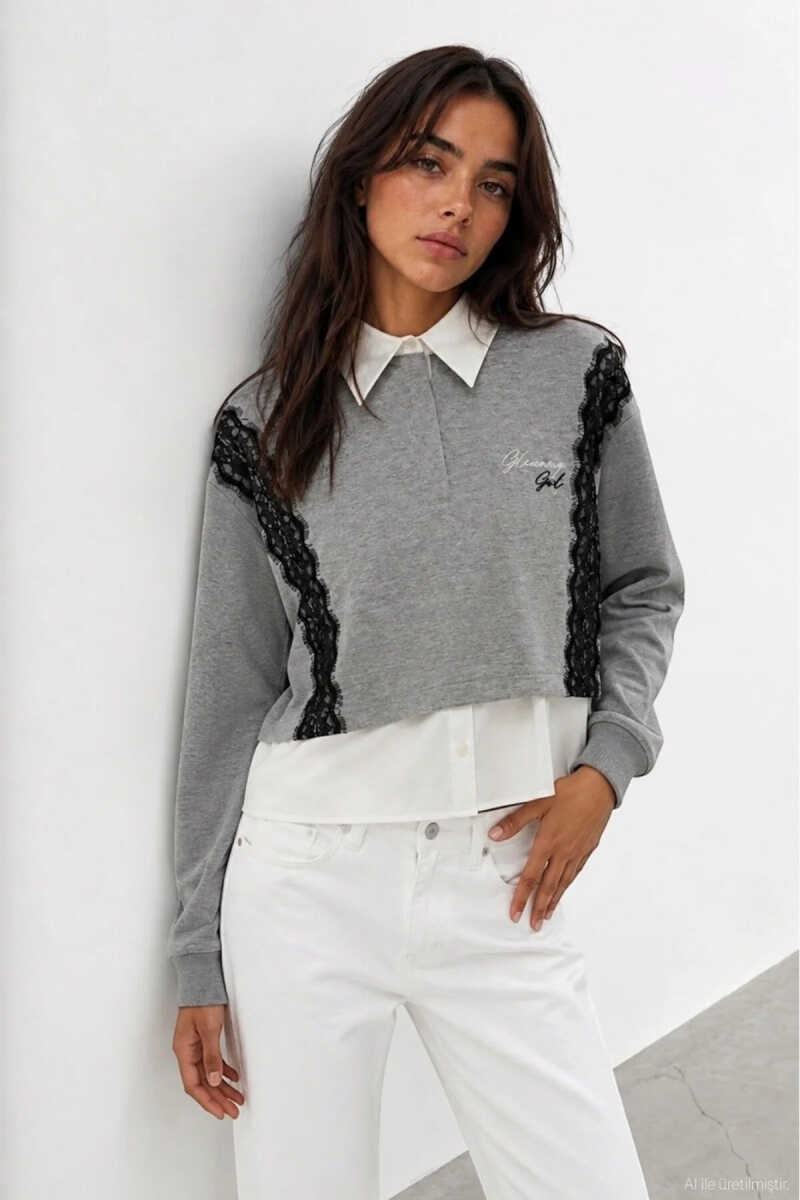 Quzu Dantel Detaylı Kadın Sweatshirt - 1