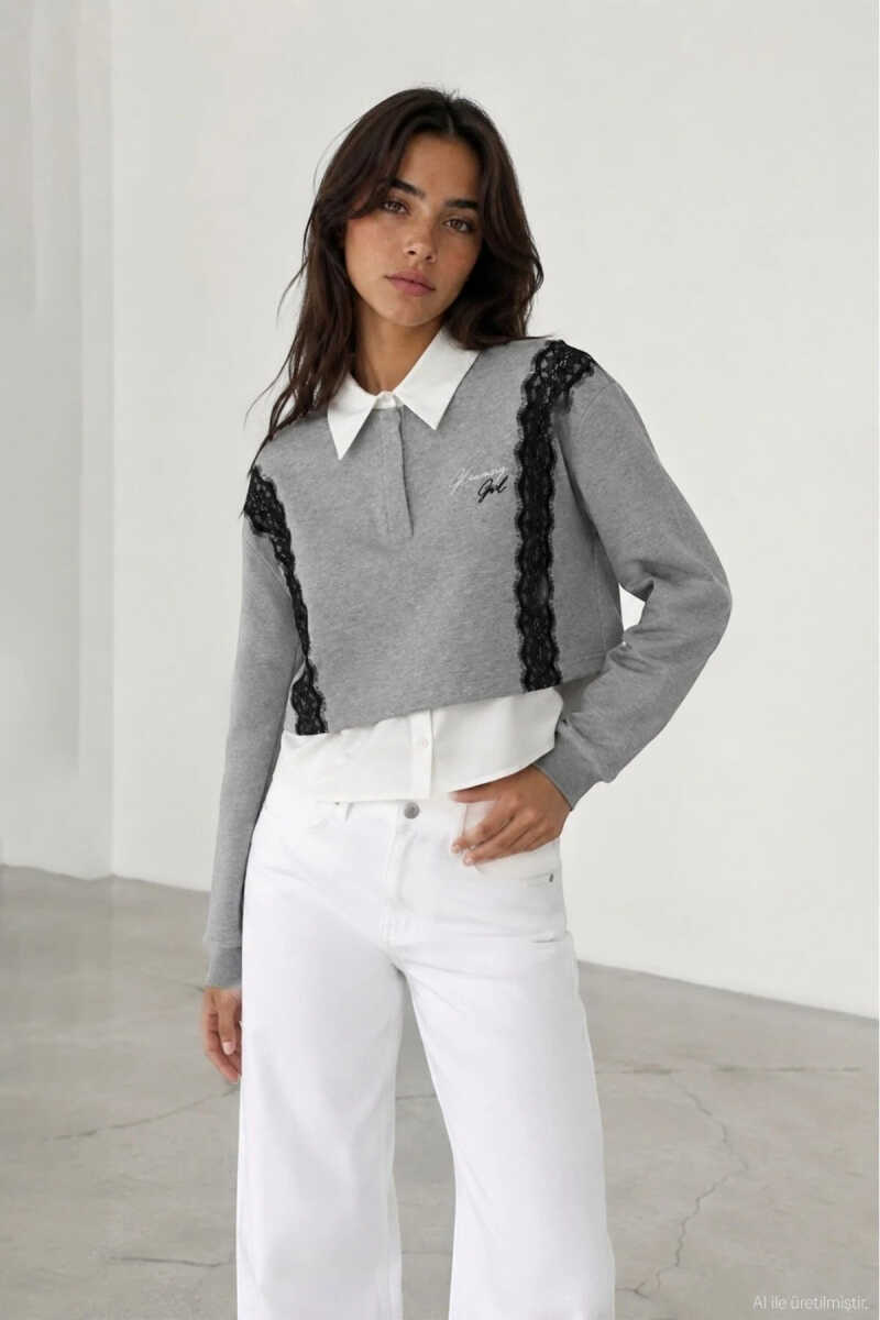 Quzu Dantel Detaylı Kadın Sweatshirt - 2
