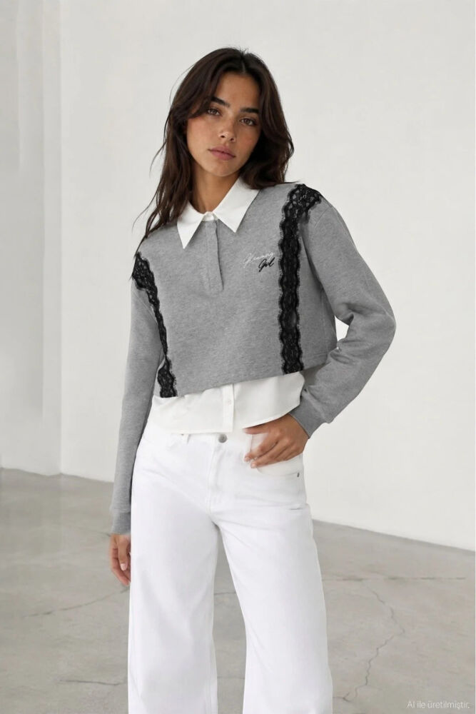 Quzu Dantel Detaylı Kadın Sweatshirt (1)