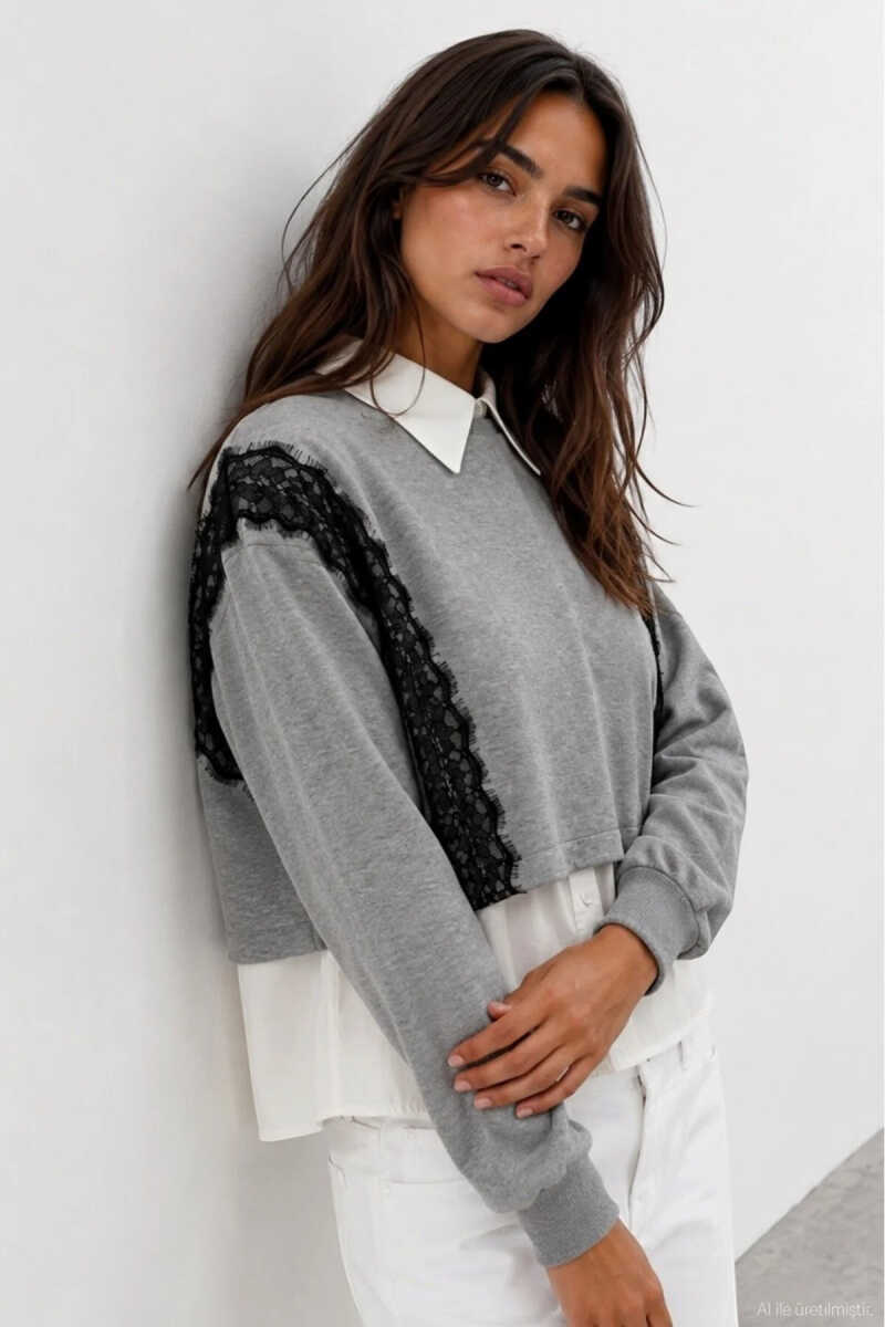 Quzu Dantel Detaylı Kadın Sweatshirt - 3