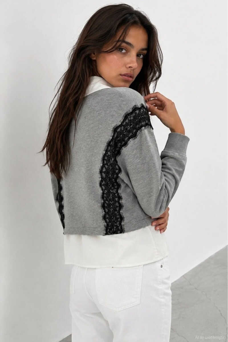Quzu Dantel Detaylı Kadın Sweatshirt - 4