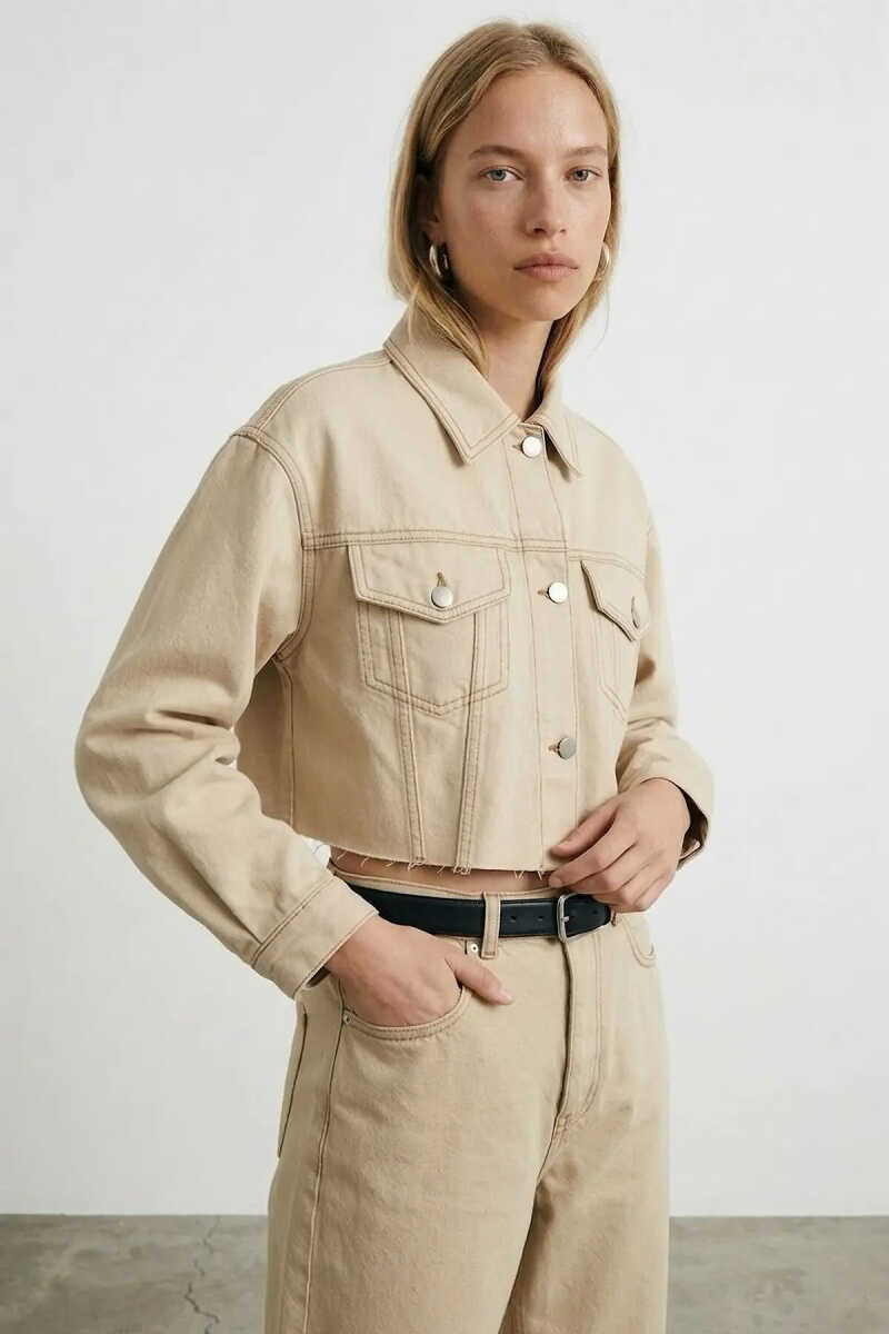 Quzu Dikiş Detaylı Crop Jean Ceket - 1