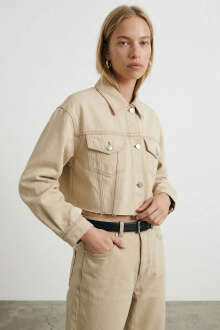 Quzu Dikiş Detaylı Crop Jean Ceket