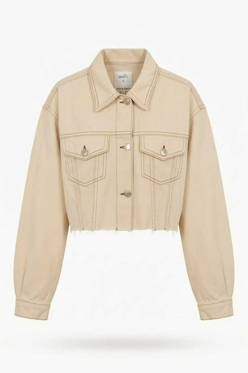 Quzu Dikiş Detaylı Crop Jean Ceket - 2