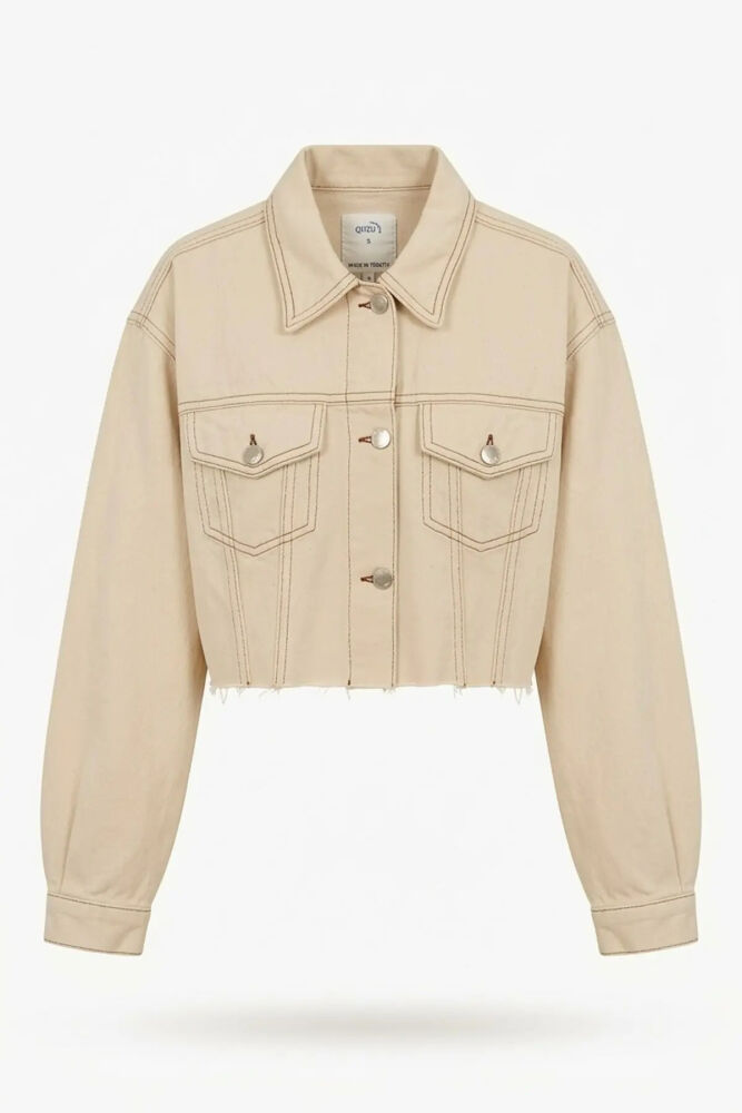Quzu Dikiş Detaylı Crop Jean Ceket (1)