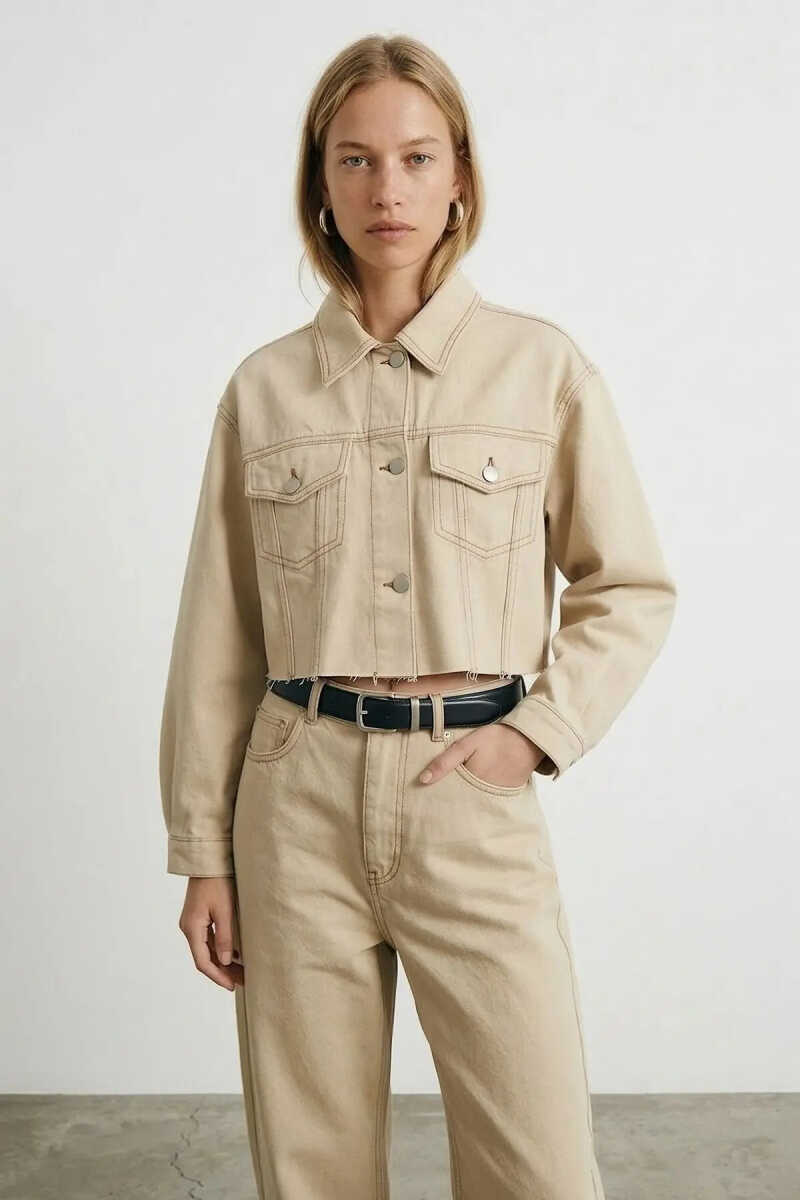 Quzu Dikiş Detaylı Crop Jean Ceket - 3