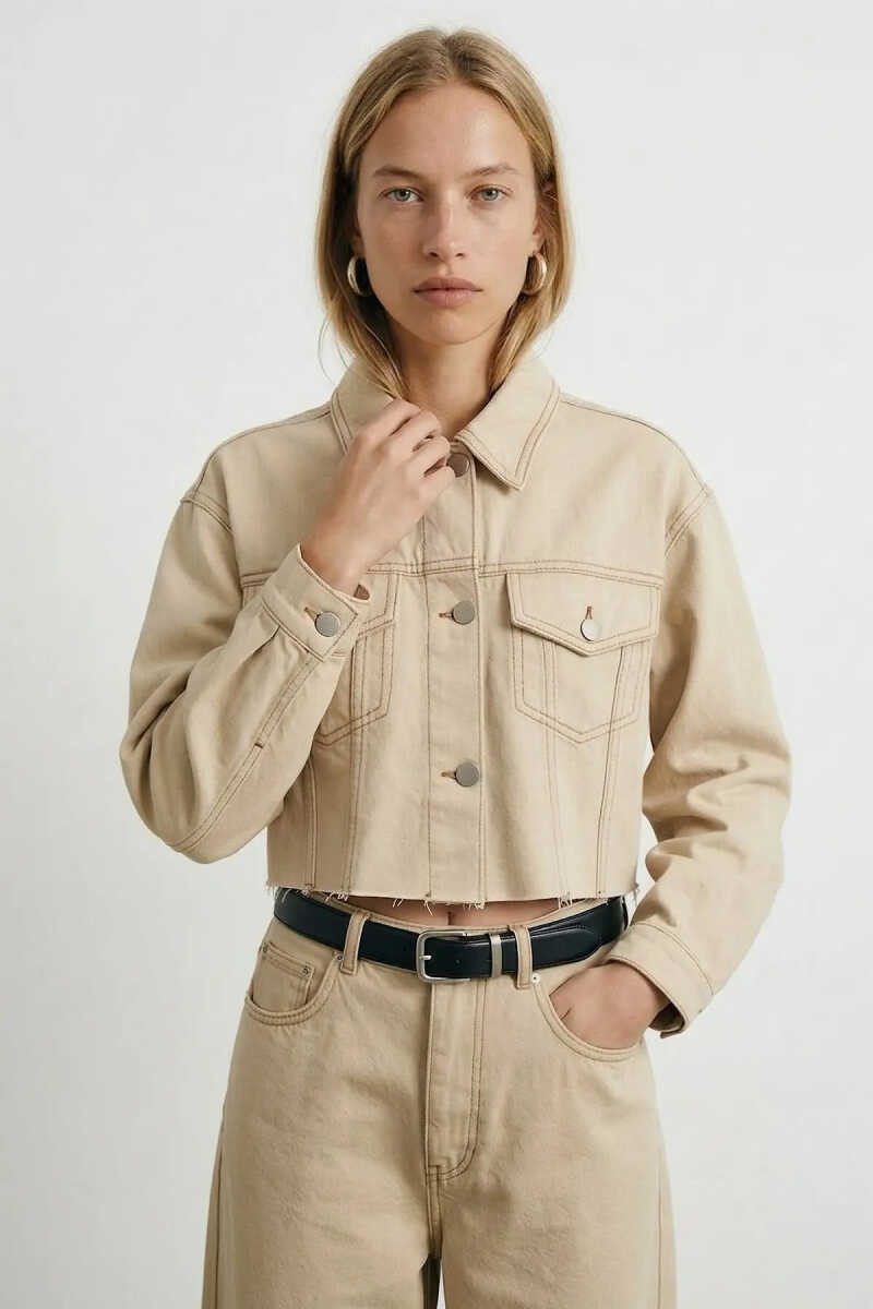 Quzu Dikiş Detaylı Crop Jean Ceket - 4