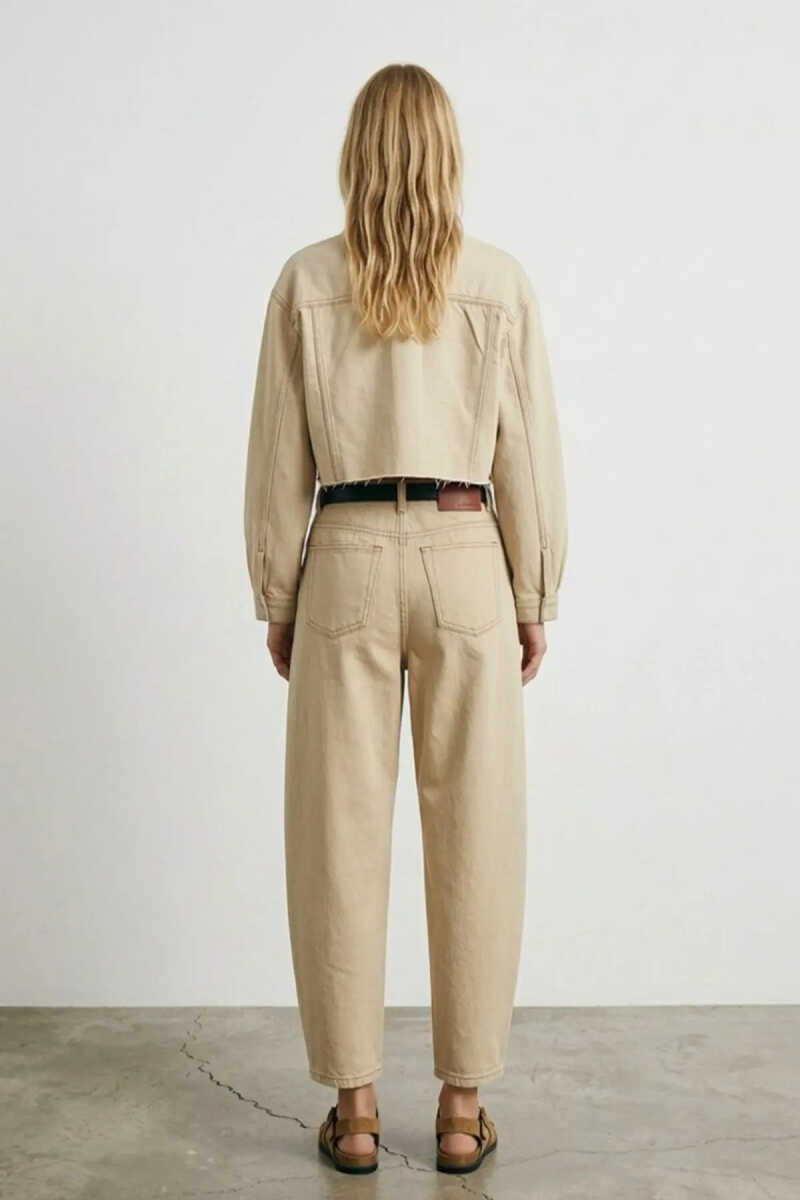 Quzu Dikiş Detaylı Crop Jean Ceket - 5
