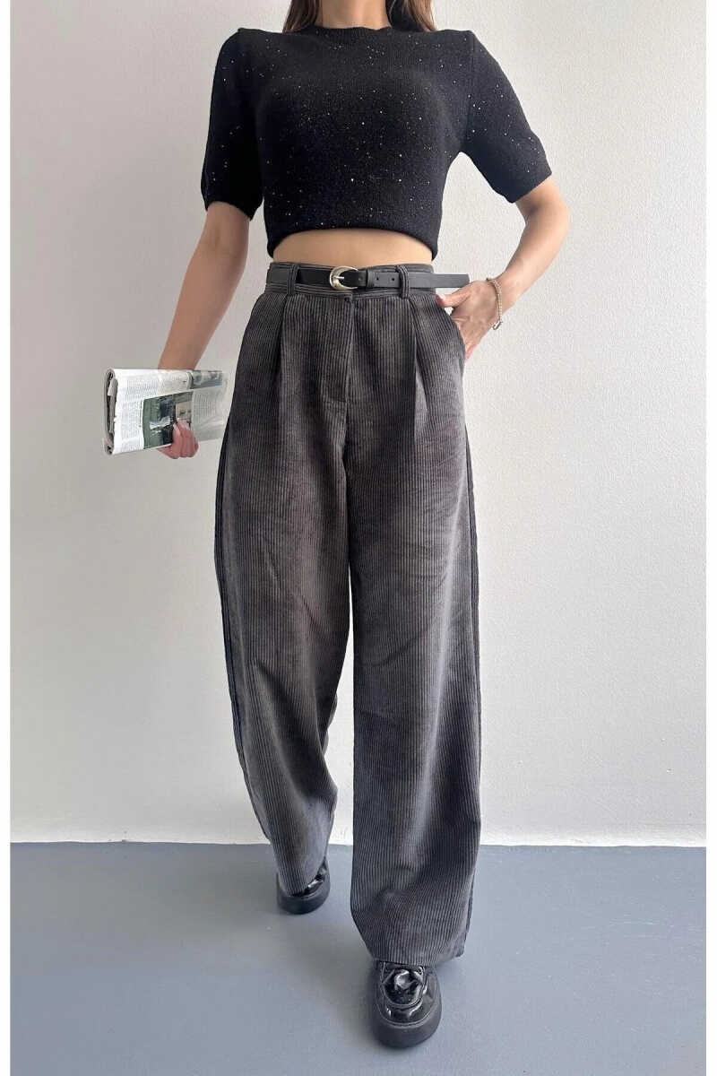 Quzu Kemerli Fitilli Kadın Pantolon - 3