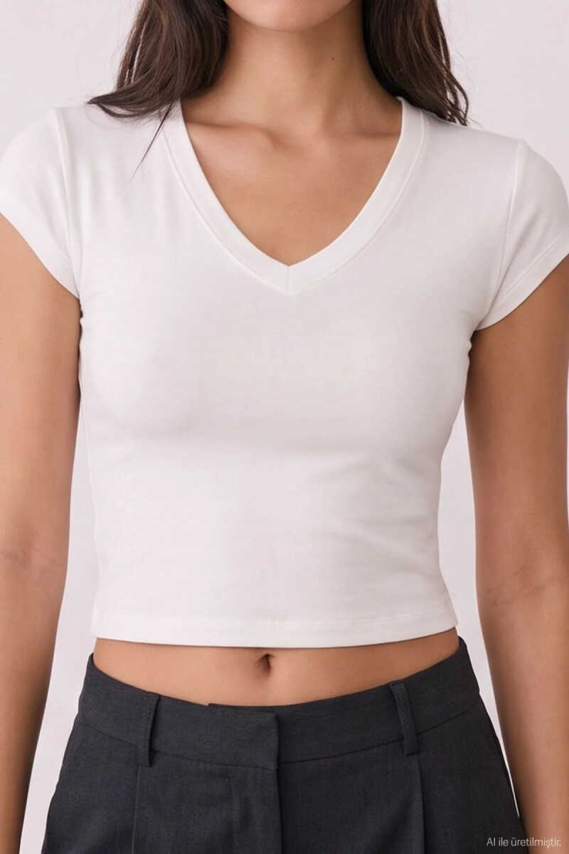 Quzu V Yaka Kadın T-shirt - 3