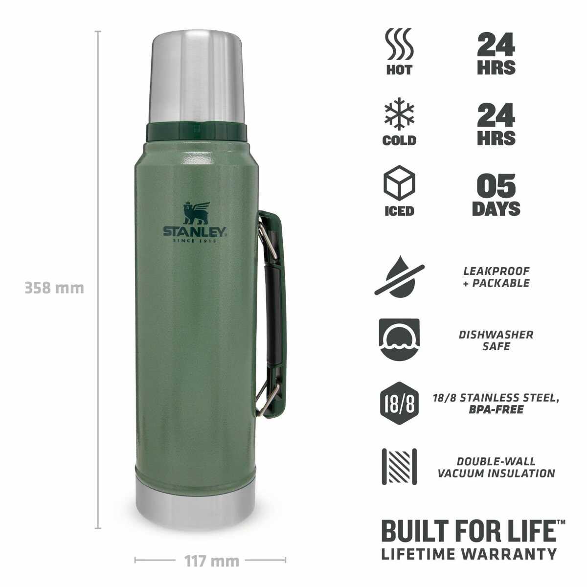 Stanley 1.1qt Classic Vac Btl Eu Legendary Termos | 1.0L Yeşil 10-08266-001 - 2